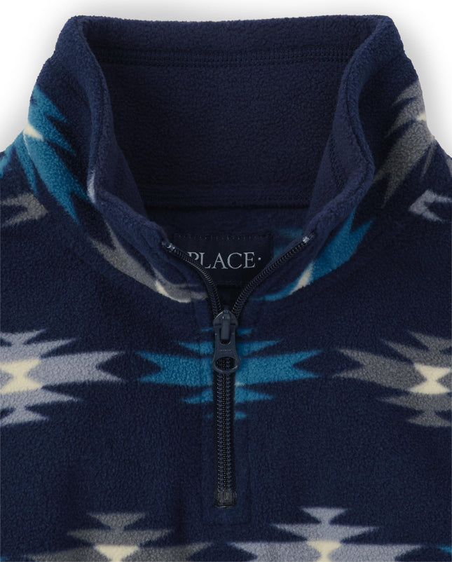 The Children's Place Boys' Long Sleeve Cozy Microfleece Half Zip Jacket Seasonal, Blue Aztec, XX-Large