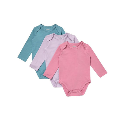 Hanes Unisex Baby Pure Comfort Long Sleeve Bodysuits, Infant Bodysuits, Boys & Girls, 3-pack, Blue/Rose/Purple, 9 MONTHS