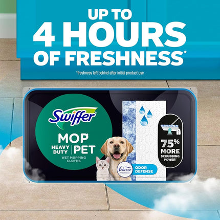 Heavy Duty Pet Wet Mopping Cloths with Odor Defense, 20 Count