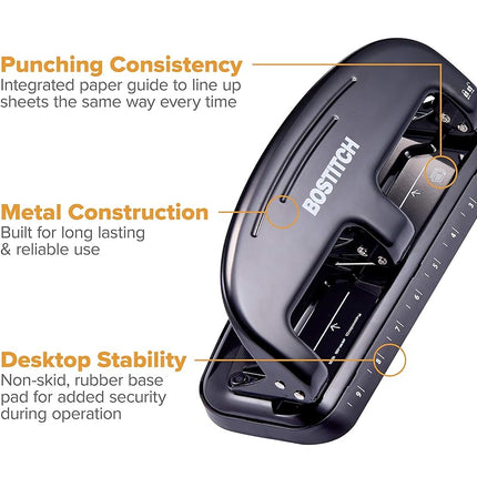 Bostitch Office EZ Squeeze 20 Sheet Standard 3 Hole Punch, Metal Construction, Silver/Black (HP20)