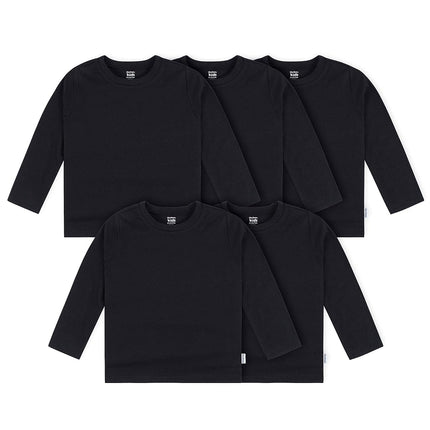Gerber Unisex Baby Toddler 5-Pack Solid Long Sleeve T-Shirts Jersey 160 GSM, Black, 2T