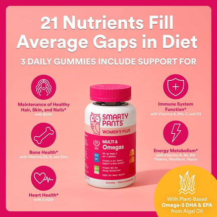 SmartyPants Women's Multivitamin Gummies - Improved Formula: Omega 3 (DHA/EPA), Methylfolate, CoQ10, Vitamin D3, C, Vitamin B12, B6, A, K & Zinc, Inositol, Gluten Free, 90 Count (30 Day Supply)