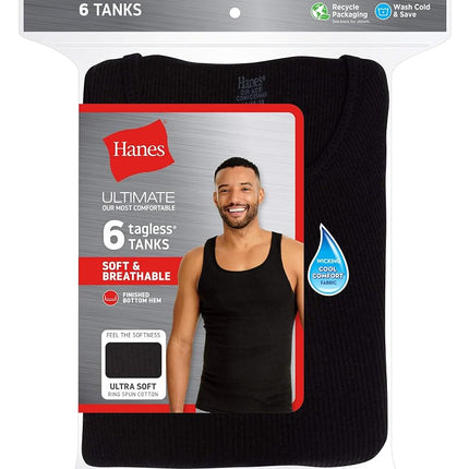 Hanes Ultimate Men's Dyed Tank Grey Underwear, Black/Gray, XL