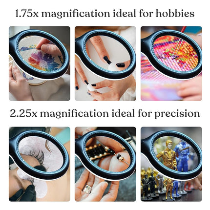 Brightech LightView Pro Flex 2 en 1: Lupa de 2.25 aumentos con luz LED brillante - Lámpara con lupa con base de soporte y abrazadera - Para lectura, pintura, costura y manualidades de aguja, puzles y aficionados a los hobbies