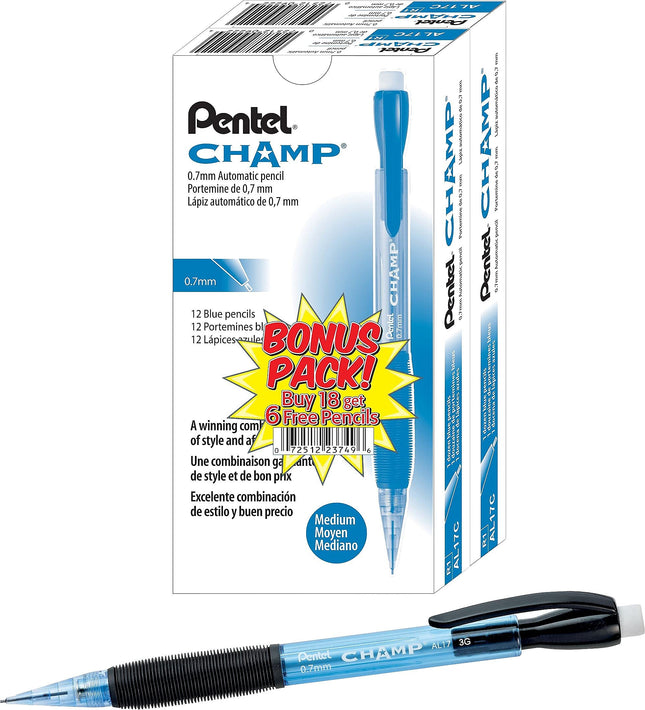 PENAL17CSWUS - Pentel Champ Mechanical Pencil, 0.7 mm, Blue Barrel, 24/Pack