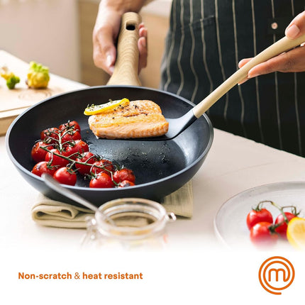 MasterChef Kitchen Utensils Set Dishwasher Safe, Non Toxic Cooking Utensils Set for Nonstick Cookware, Non Scratch Plastic Tools incl. Spatulas & Spoons, Heat Resistant Nylon, 6 Piece, Natural Look