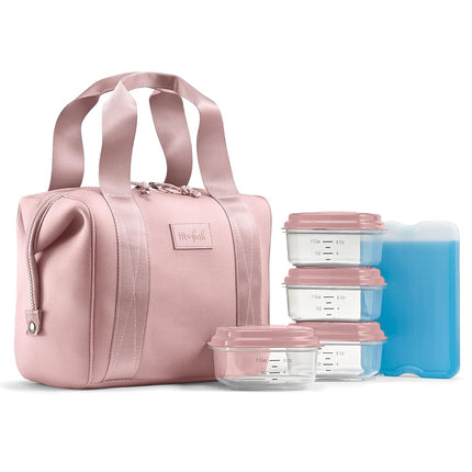 Fit & Fresh Remi Lunch Bag for Women Work – Neoprene Lunch Tote with Containers & Ice Pack, Reusable Meal Prep Lunch Box, Large Capacity, Machine Washable, Mauve