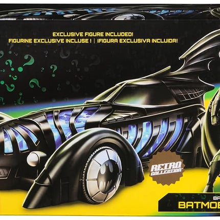 DC Comics, BATMAN FOREVER Batmobile + Batman Action Figure Set, 12.7-cm Retro Batman, Translucent 50-cm Batmobile, Collector’s Edition, For Fans Aged 4+