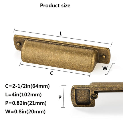 CABDM 6 Pack Brass Cup Pulls 2-1/2"(64mm) Center to Center Drawer Pulls Antique Brass Cabinet Cup Pulls Kitchen Cabinet Hardware Vintage Gold Cabinet Handles Aged Bin Cup Drawer Handles Brass Knobs