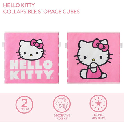 Idea Nuova Hello Kitty Set of 2 Durable Storage Cubes with Handles, 10"x10"x10" Cubes