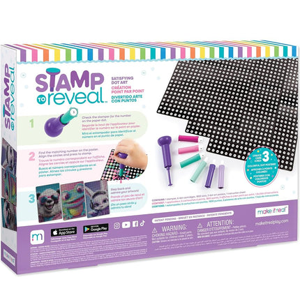 Make It Real Sello para revelar pósteres de puntos DIY, 1 estampador por kit y 3 pósteres de puntos | Kit de manualidades, actividad artística, niñas y niños de 6 años Conejo, Rana, Panda