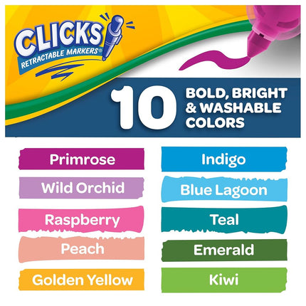 Crayola Washable Markers with Retractable Tips, Clicks, School Supplies, 10 Count, Gifts for Kids