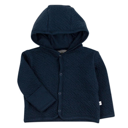 HonestBaby Front Hooded Jackets, Side-snap Top, Hoodies in Cozy 100% Organic Cotton Infant Baby Boys, Girls, Unisex, Dark Navy (Matelasse), 0-3 Months