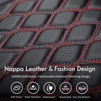 Huidasource Dodge Ram Seat Covers Full Set, Full Coverage Waterproof Leather Pickup Truck Seat Cushion Protector Fit for 2009-2018 1500, 2010-2023 2500/3500 Crew Mega Cab(Full Set/Black&Red)