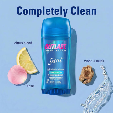 Secret Outlast Women's Invisible Solid Antiperspirant and Deodorant, Completely Clean, 2.6 Ounce