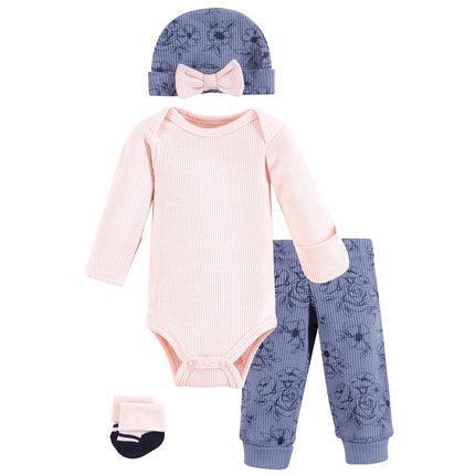 Hudson Baby Unisex Thermal Preemie Layette Set 4pc Long Sleeve Outfit, Navy Toile, Preemie