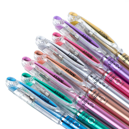 Pentel Arts Slicci Metallic 0.8 mm Needle Tip Gel Pen, Metallic Green Ink, Box of 12 (BG208MDX)