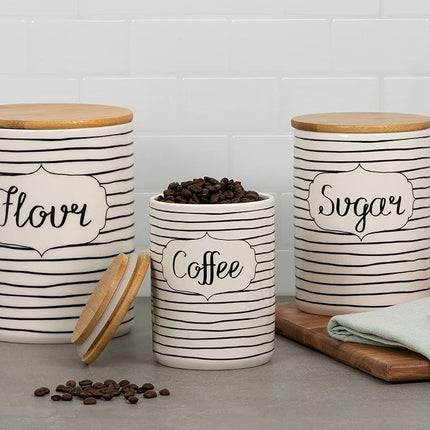 Botes para cocina 10 Strawberry Street Coffee, Sugar, Flour, juego de 3, color blanco y negro de uso diario