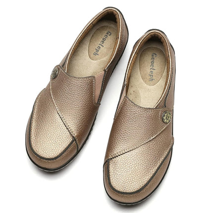 Geoeleph Mocassins Femme Dorés Décontractés à Enfiler Confortables Plats Marche Cuir Chaussures de Conduite 6.5 M US