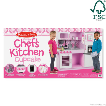 Cuisine de jeu en bois Melissa & Doug pour enfant avec distributeur de glaçons – Rose/Blanc Cupcake
