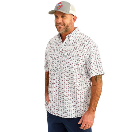HUK Men's Standard Tide Point Pattern Short Sleeve Shirt, Fishing Button Down, Channel Marker