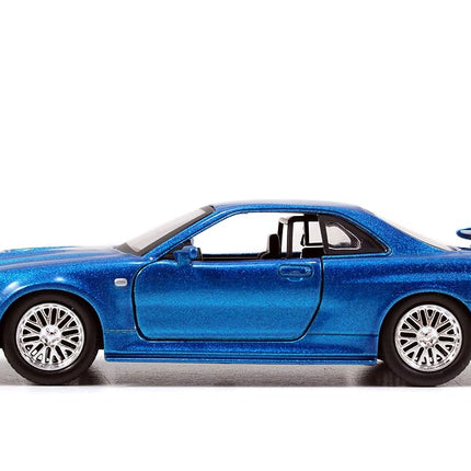 Fast & Furious Brian's Nissan Skyline GT-R R34 Silver & Nissan GT-R R34 Blue 1:32 Die Cast Car, Toys for Kids and Adults