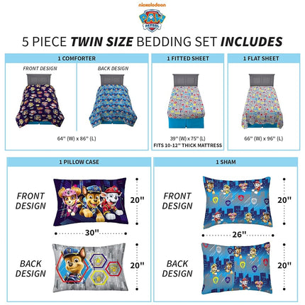 Franco Kids Bedding Super Soft Comforter and Sheet Set with Sham, 5 Piece Twin Size, Paw Patrol Movie