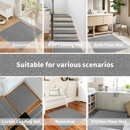 Brakki Bullnose Carpet Stair Treads, Non Slip Landing Mat for Wooden Steps