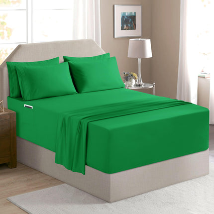 Elegant Comfort Luxury Soft 6-Piece 1500 Premium Hotel Quality Bed Sheet Set with Extra Deep Pockets 18-24 Inch, Wrinkle Free, Storage Pockets, Extra Deep Pocket 6PC Sheets, King, Emerald Green