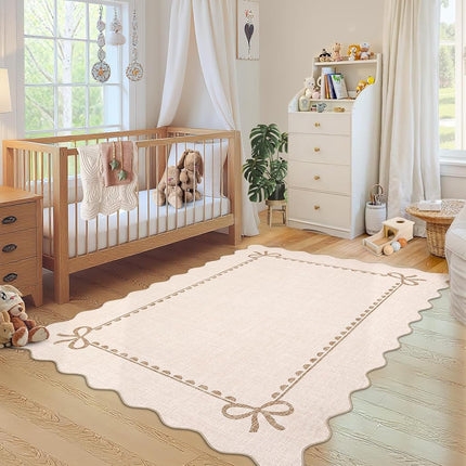 GarveeHome Scalloped Bow Rug 3x5 Washable Beige Ru
