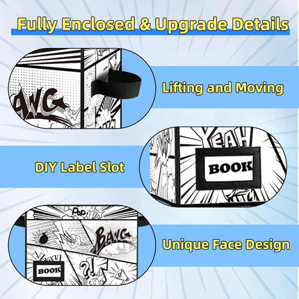 YNSZAS Cartoon Bombs Comic Book Storage Box, 15.8'' X 7.8'' X 11.8'', Collapsible Short Box Holds 160-180 Comics, Heavy Duty Bin Container Holder Shelf, A-White 1-Pack