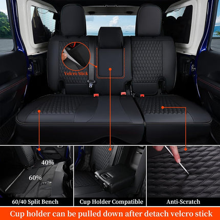 Coverado Seat Covers for Jeep Wrangler, 4 Door Leather Custom Car Seat Covers, Front & Rear Seat Cushion Protector Fit for Jeep Wrangler JL Seat Covers 4-Door Sahara Sport Rubicon 2018-2026 (Black)