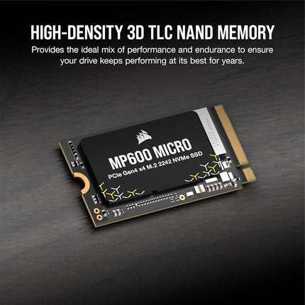Corsair MP600 MICRO 2TB M.2 NVMe PCIe x4 Gen4 SSD – M.2 2242 – Up to 7,000MB/sec Sequential Read – High-Density 3D TLC NAND – Compatible with Lenovo Legion Go and Thin PCIe 4.0 Laptops – Black