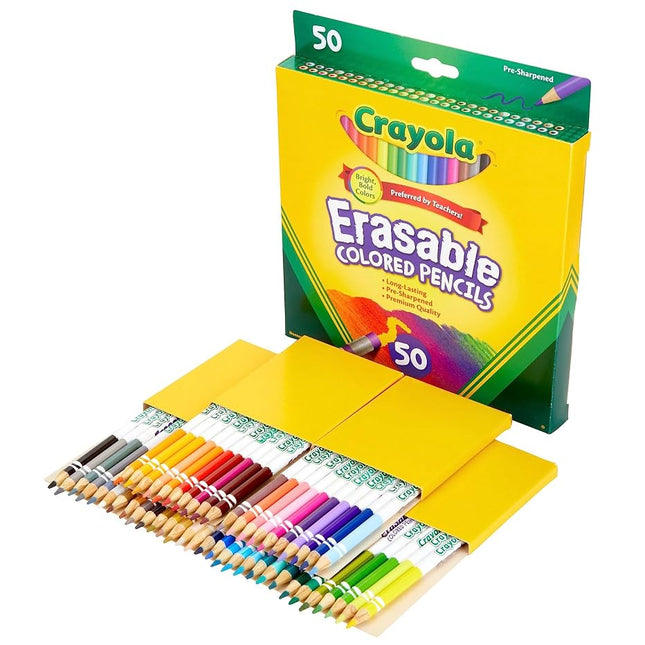 Crayola Erasable Colored Pencils, Coloring Book Essentials, 50 Count