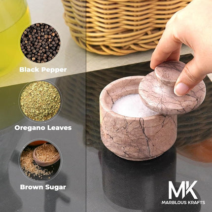 MARBLOUS KRAFTS Stylish Marble Sugar Dispenser 3/ X 3/ Salt Cellar, Single Salt Container with lid (Marinara) MK-SCS-01