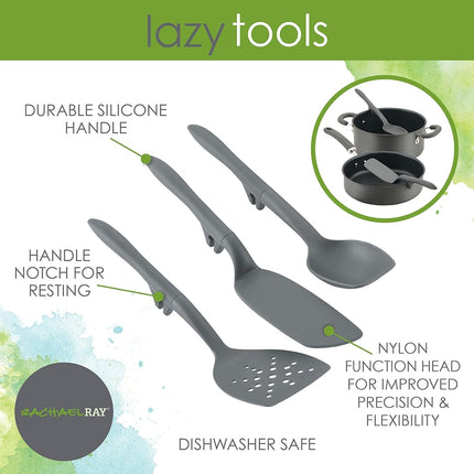 Rachael Ray 47654 2-Piece Lazy Tool Nylon Slotted Turner Set, Gray