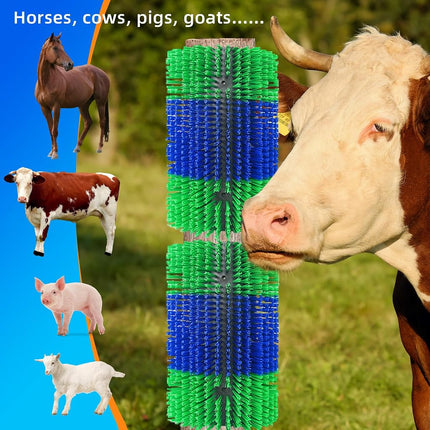 Extra Large Size Livestock Scratching Brush, Upgraded Horse/Goat/Cow/Cattle Scratcher Brush for Grooming, Itch Relief Horse Scratcher Brushes Kit with Two Sets of Mounting Screws(2-Pack,Green)