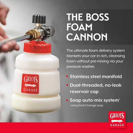 Griot's Garage BF302 The BOSS Foam Cannon - for Use with Pressure Washers, High-Foam Output, Adjustable Nozzle, 9 x 5 x 7.5 inches, White