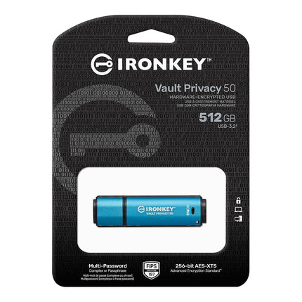 Kingston IronKey Vault Privacy 50 FIPS 197 Certified & XTS-AES 256-bit Encrypted USB Drive for Data Protection - IKVP50/512GB