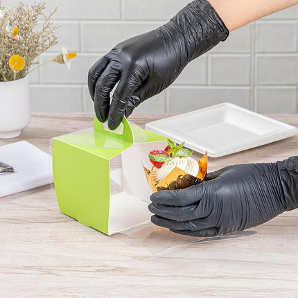 Restaurantware-4 Inch x 4.25 Inch Cupcake Boxes, 100 Disposable Cupcake Display Boxes - with Handle, Geometric Line Accent, Clear Plastic Single Cupcake Containers, for Weddings Or Birthdays