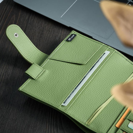Ox Knight Leather A6 Notebook Cover - Deluxe Planner Cover Fits Hobonichi Techo, Stalogy, Midori MD Planner, and More - with Pen Loop, Card Slots, Back Pocket, and Bookmarks (Green), 5.12Wx6.61L