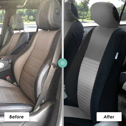 FH GROUP FH-FB060217 Three Row Trendy Elegance Car Seat Covers w. 7 Headrests, Airbag compatible and Split Bench, Gray/Black color- Fit Most Car, Truck, Suv, or Van