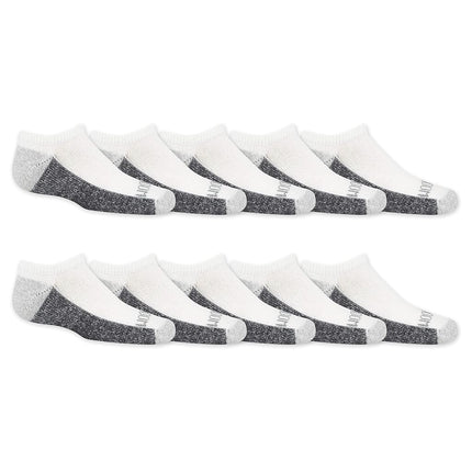 Fruit of the Loom Boys Dual Defense Cushion Comfort No Show Socks 10 Pack, White, Boys' Shoe Size: 9-11