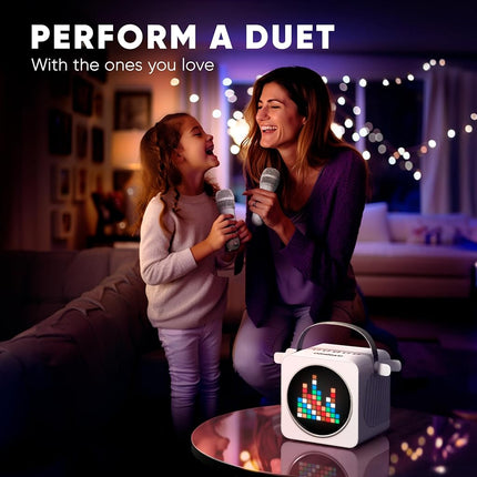 MASINGO Portable Mini Karaoke Machine for Kids and Adults with Dual Wireless Bluetooth Microphones, Animated LED Display, USB/Aux/MicroSD, Voice Effects, Fun Karaoke Toy for Girls and Boys, Animato S1