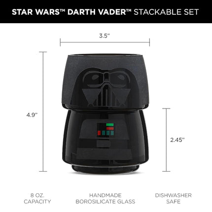 JoyJolt Character Stackable Star Wars Drinking Glasses - 8oz Darth Vader Set with Head and Body - Glass Set of 2 - Fun Kitchen or Bar Glasses for The Home and Gift