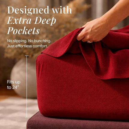 Tribeca Living FLSOEDSS Drap de lit en flanelle de luxe, poches profondes, très grand lit, rouge foncé