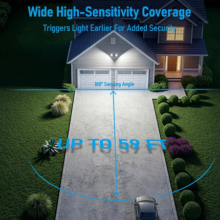 Foco de seguridad LED COB LEONLITE, luces de inundación exteriores comerciales con sensor de movimiento, 3 modos Detector de movimiento+Anochecer a amanecer+Control de interruptor, 100-277 V, 2 cabezales ajustables, IP65, luz diurna de 5000 K, ETL, blanco