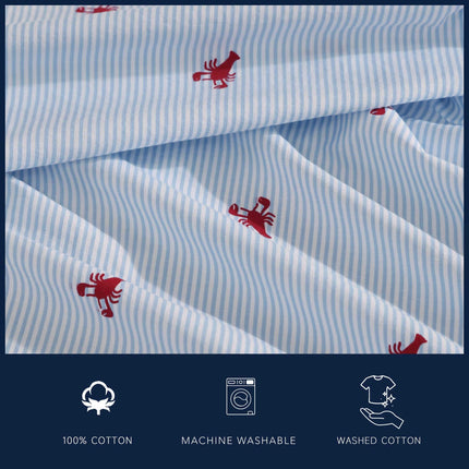 Nautica - Twin XL Sheets, Cotton Percale Bedding Set, Crisp & Cool, Lightweight & Breathable (Lobster Walk, Twin XL)