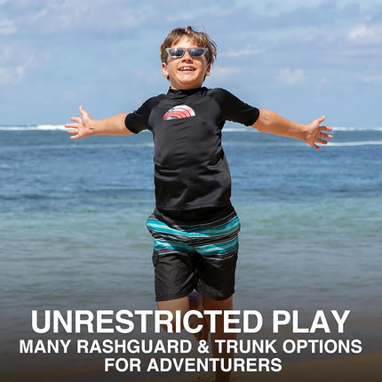 Kanu Surf Camiseta de natación de manga corta de protección solar UPF 50+ con estampado de olas para niños, Bora Bora Black, 12
