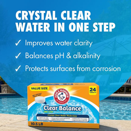 ARM & Hammer Clear Balance Swimming Pool Alkalinity pH Maintenance Tablets, White, 1 Pack, 24 Count